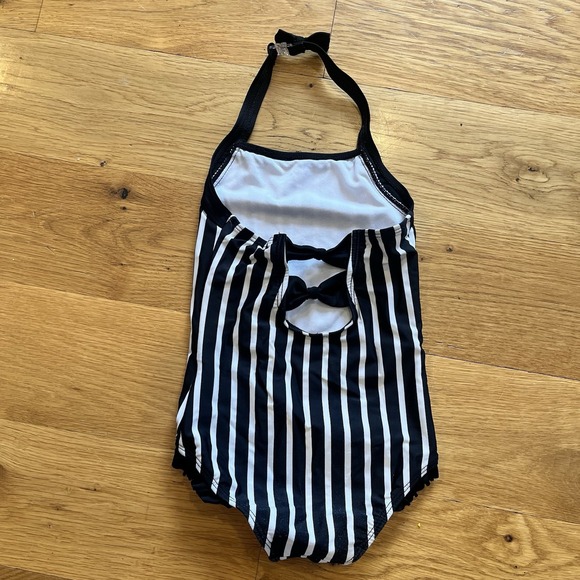 Rufflebutts Toddler Girl Black White Stripe Swimsuit Bows Size 4t - Picture 5 of 8